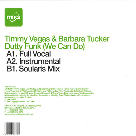 Timmy Vegas & Barbara Tucker : Dutty Funk (We Can Do) (12")