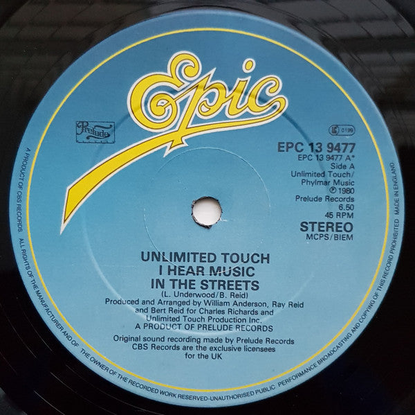Unlimited Touch : I Hear Music In The Streets (12", Single)