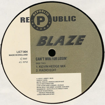 Blaze : Can't Win For Losin' (Overseas Mixes) (12")