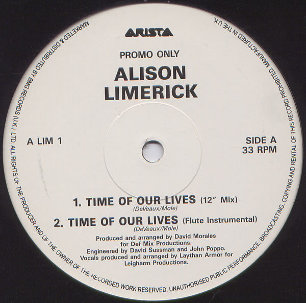 Alison Limerick : Time Of Our Lives (2x12", Promo)