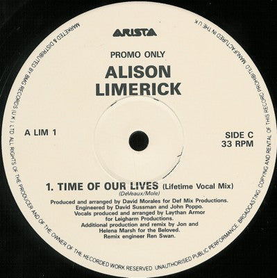 Alison Limerick : Time Of Our Lives (2x12", Promo)