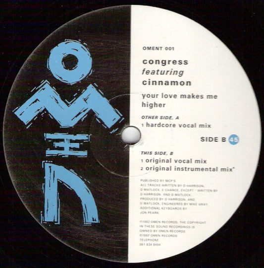 Congress Featuring Cinnamon (2) : Your Love Makes Me Higher (12")