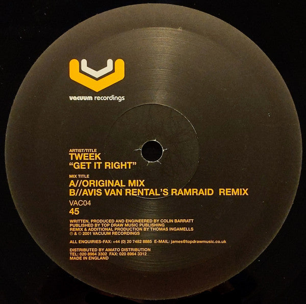 Tweek : Get It Right (12")