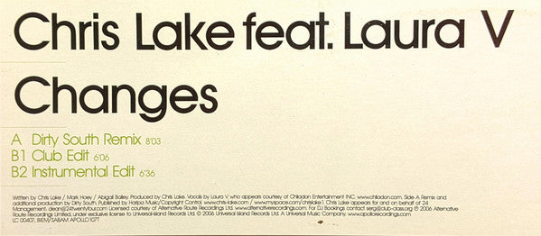 Chris Lake Feat. Laura V : Changes (12")