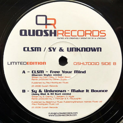 CLSM / Sy & Unknown : Free Your Mind / Make It Bounce (Remixes) (12", Ltd)