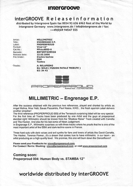 Millimetric : Engrenage E.P. (12", EP, Promo)
