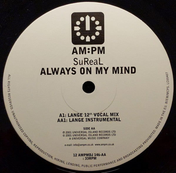 SuReal : Always On My Mind (Lange Mixes) (12", Promo)