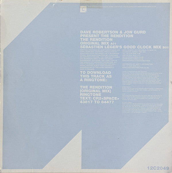 Dave Robertson & Jon Gurd Present  The Rendition : The Rendition (12")