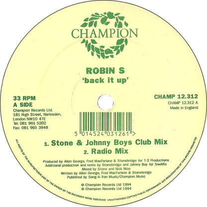 Robin S. : Back It Up (12")