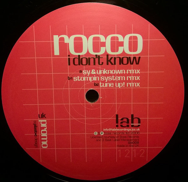 Rocco : I Don't Know  (12", Promo)