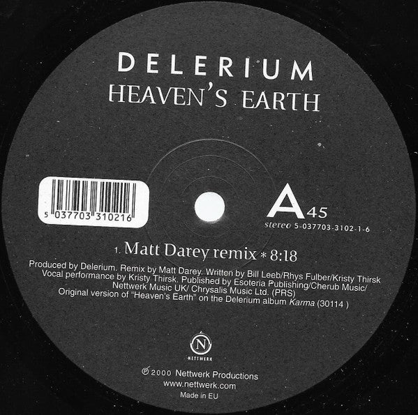 Delerium : Heaven's Earth (Remix By Matt Darey) (12")