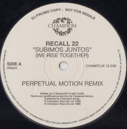 Recall 22 : Subimos Juntos (We Rise Together) (12", Promo)