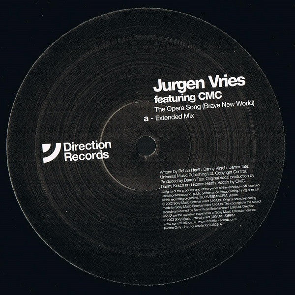 Jurgen Vries Featuring CMC (2) : The Opera Song (Brave New World) (2x12", Promo)