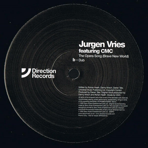 Jurgen Vries Featuring CMC (2) : The Opera Song (Brave New World) (2x12", Promo)