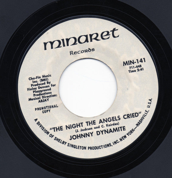 Johnny Dynamite : The Night The Angels Cried (7", Single, Promo, RE, Styrene)