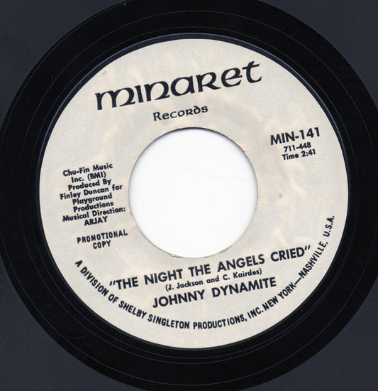 Johnny Dynamite : The Night The Angels Cried (7", Single, Promo, RE, Styrene)