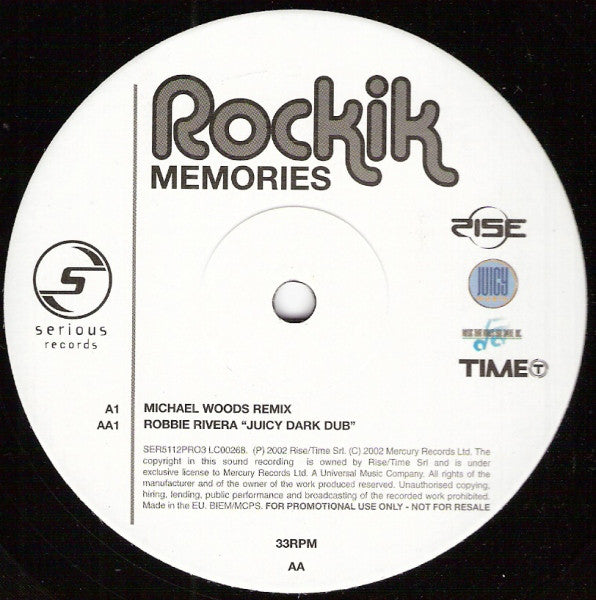Rockik : Memories (12", Promo, 3/3)