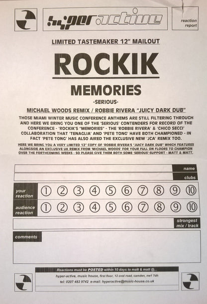 Rockik : Memories (12", Promo, 3/3)