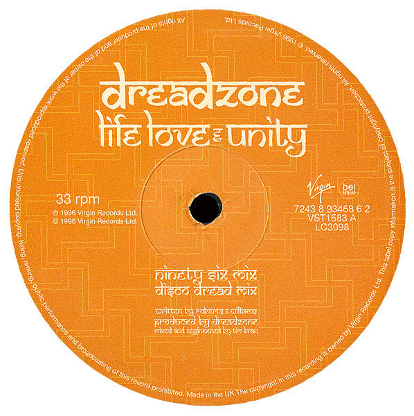 Dreadzone : Life Love & Unity (12", Single, Ltd)
