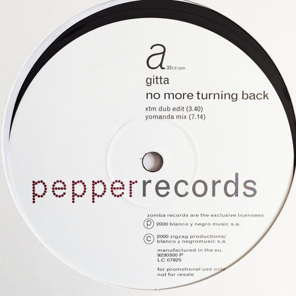 Gitta : No More Turning Back (12", Promo)