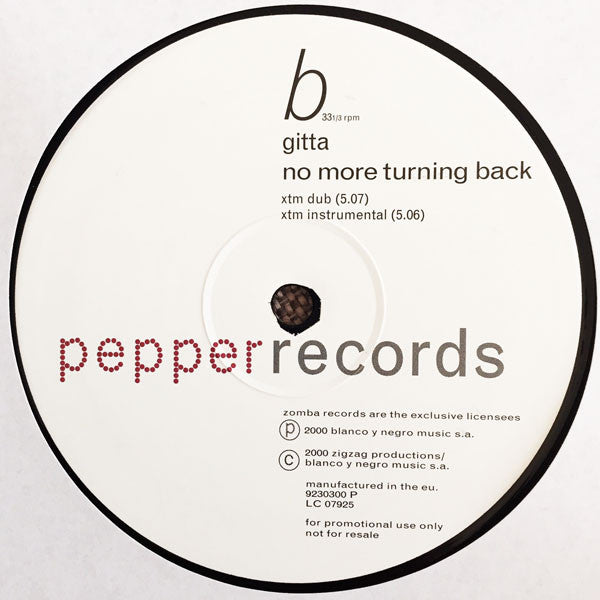 Gitta : No More Turning Back (12", Promo)
