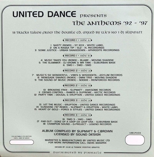 Various : United Dance Presents The Anthems '92 - '97 (3xLP, Comp, RP)
