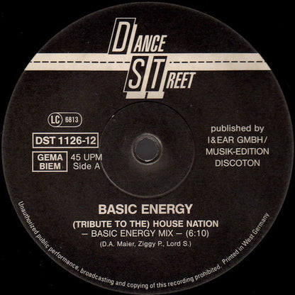 Basic Energy : (Tribute To The) House Nation (12")